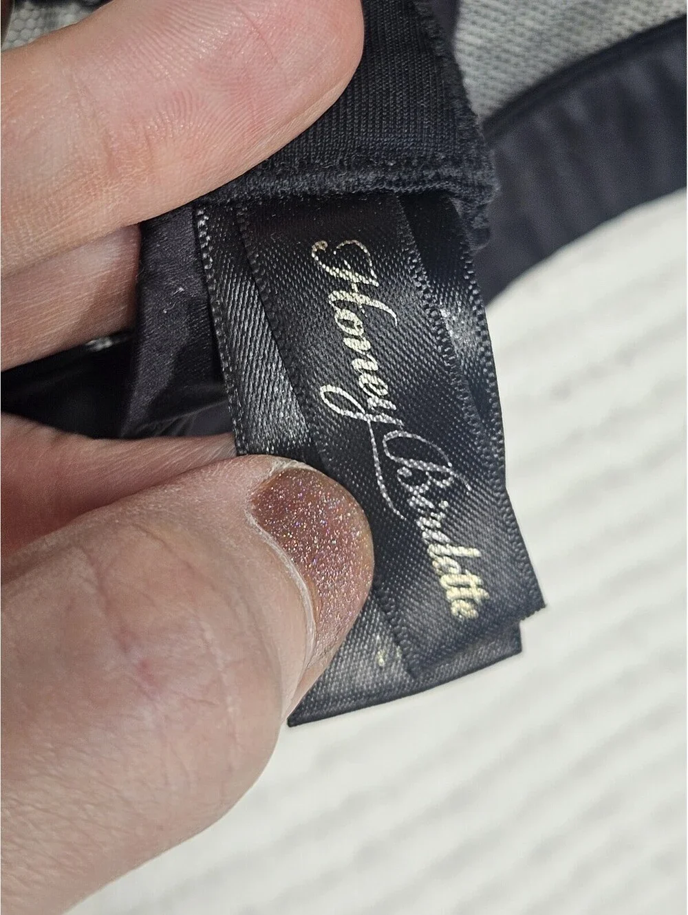 honey birdette Miss Soo Bra 10C 32C Black Boned Balconette Satin Lace Rare Luxe